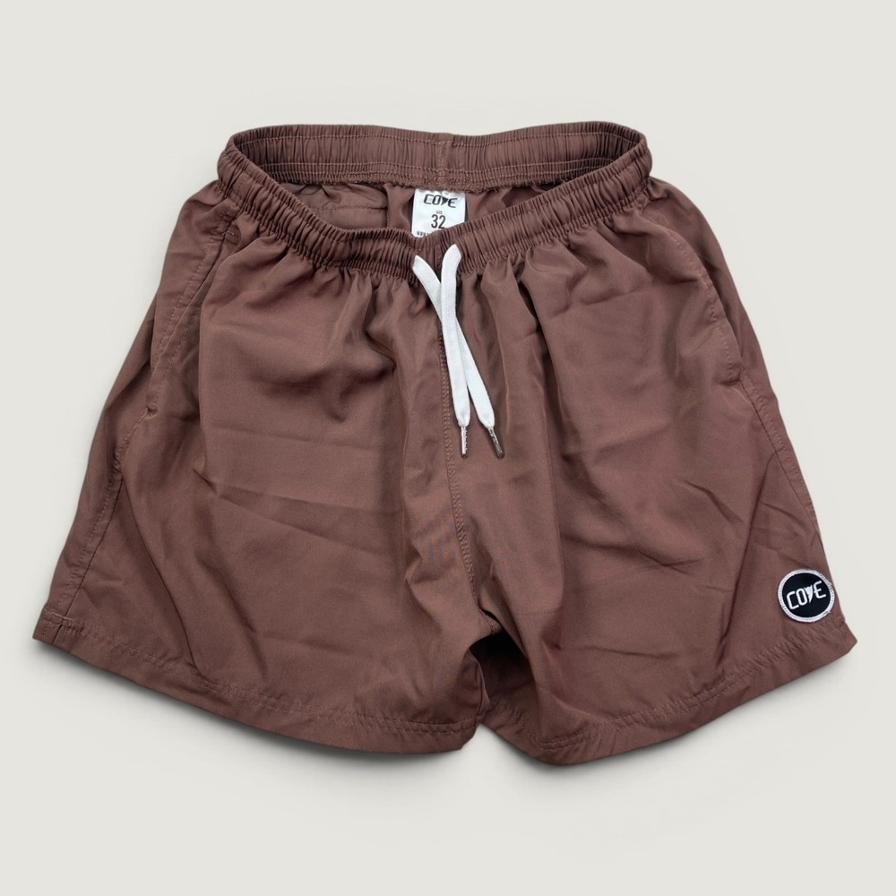 Cove Mens 32 Shorts Brown Burgandy Outdoors Spandex Elastic Waist Drawstring